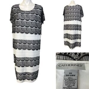 Catherine’s dress plus‎ 3X(26/28W) white black lace overlay cocktail semi-formal